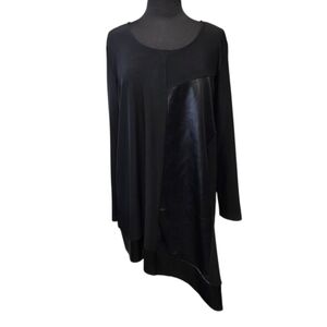Compli K L? Black Long-Sleeve Asymmetric Dress with Faux Leather Panel